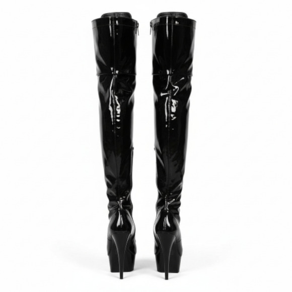 Pleaser Delight 3023 Platform Stiletto Boots Black Patent Thigh High OTK Heels 8 - Picture 5 of 14